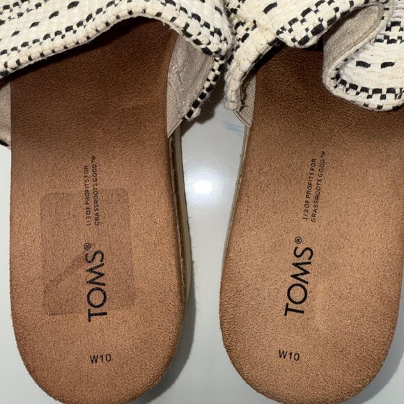 Toms Womens Wedge Sandals Espadrille W10 Striped Pattern Ivory & Black Slip-On - Picture 5 of 10